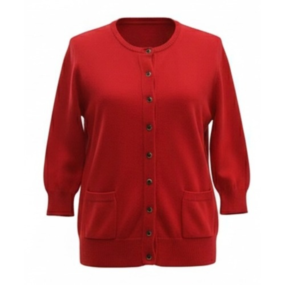 WOOLOVERS Women's LARGE Red Pure New Wool Cardigan‎ Button Front 3/4 Sleeve - CJ